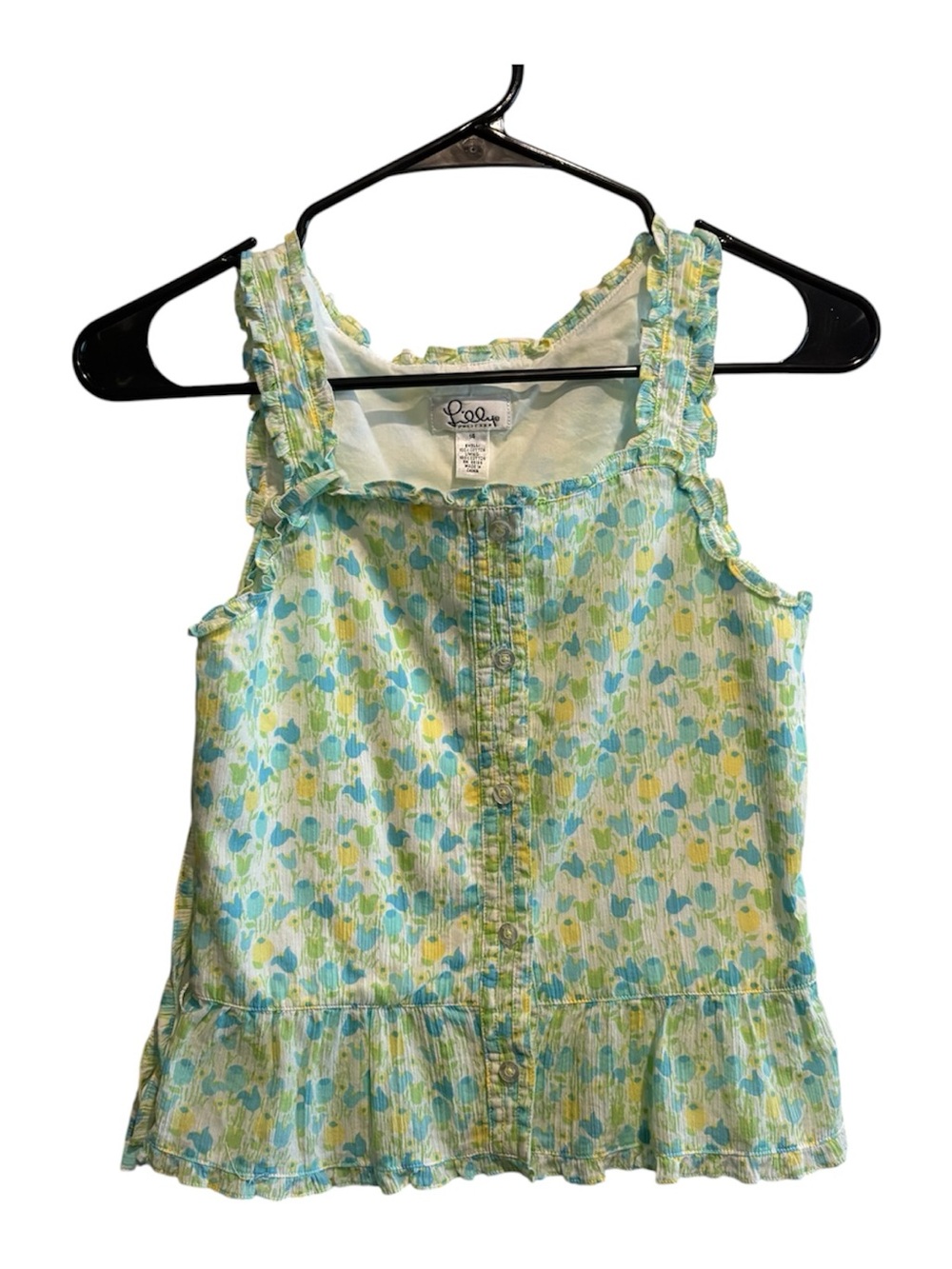 Vintage Lilly Pulitzer Tulip Peplum Tank Top Size Girl’s 14 Large XL 100% Cotton